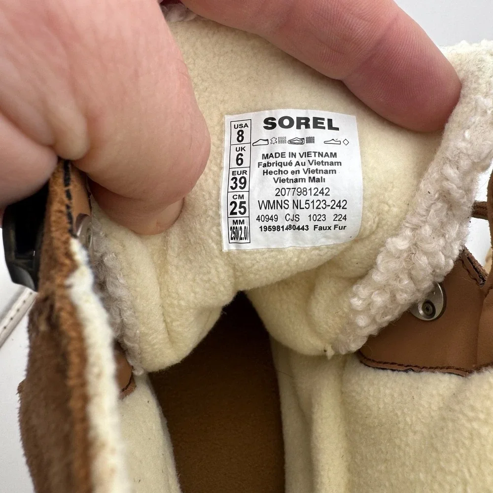 Sorel‎ Ona Rmx Glacy WP Boots 8 Brown Waterproof Suede Shearling NL5123-242